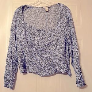 Blue Daisy Flower Blouse, Silky